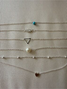 Layered Silver anklet set with Turquoise Bead, Pearl & Heart